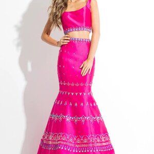 Rachel Allan Two-piece Mikado Rhinestone Mermaid Prom Dress 8